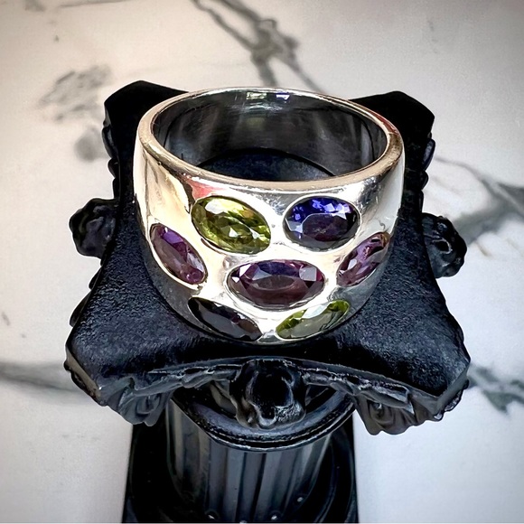 Gorgeous Vintage Heavy Sterling Multi Gemstone Ring 1960's - Picture 4 of 11
